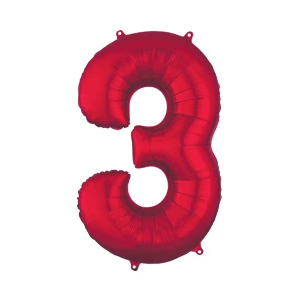 34" Number 3 Red Foil Balloon