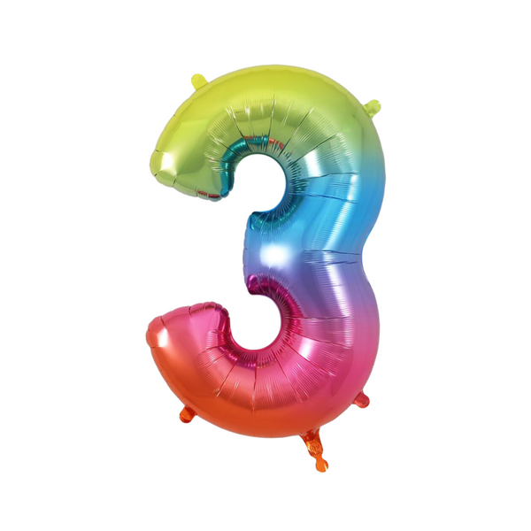 34" Number 3 Rainbow Oaktree Foil Balloon