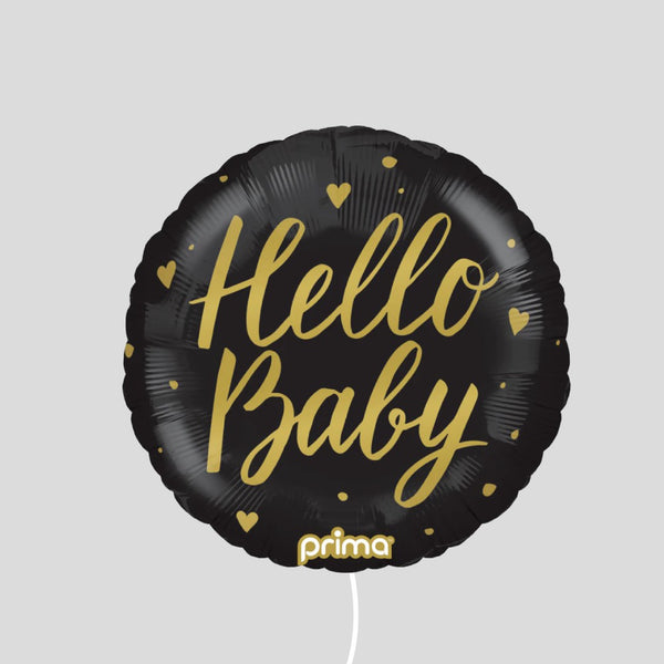 18" 'Hello Baby' Black Hearts Standard Foil Balloon