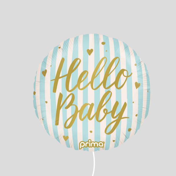 18" 'Hello Baby' Blue Stripes Standard Foil Balloon