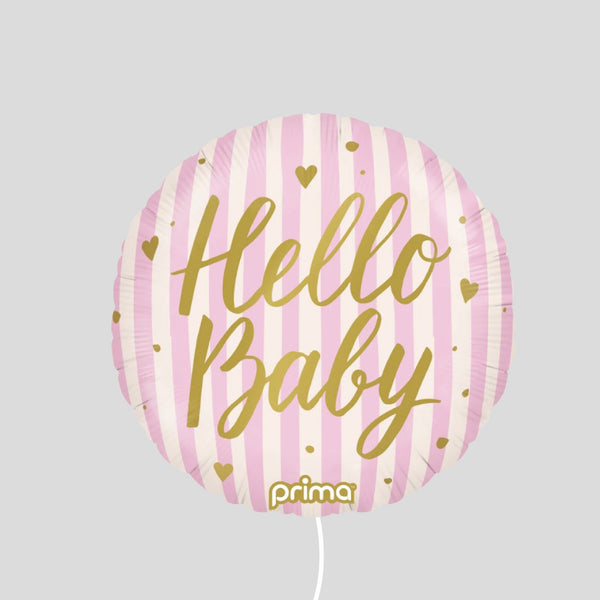 18" 'Hello Baby' Pink Stripes Standard Foil Balloon