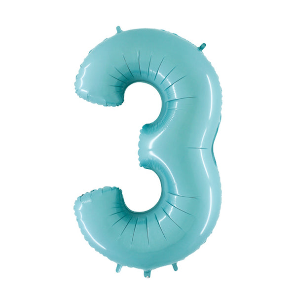 34" Number 3 Baby Blue Oaktree Foil Balloon