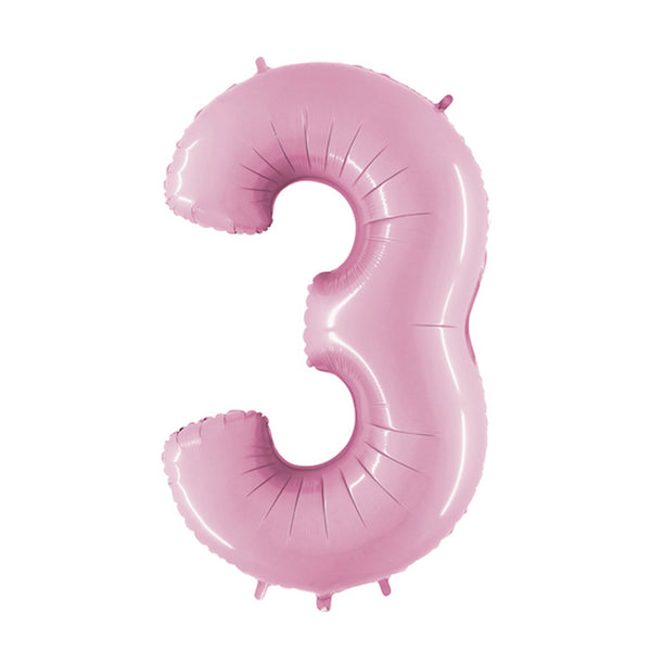 34" Number 3 Baby Pink Oaktree Foil Balloon