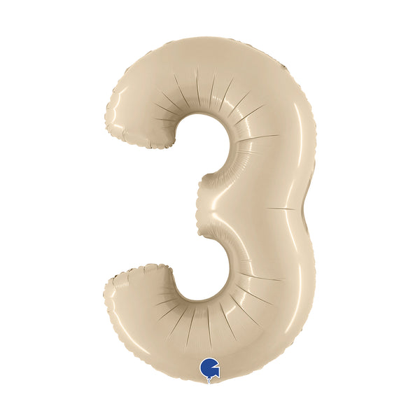 34" Number 3 Beige Oaktree Foil Balloon