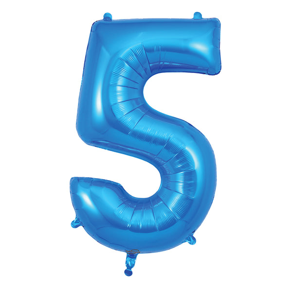 34" Number 5 Blue Oaktree Foil Balloon