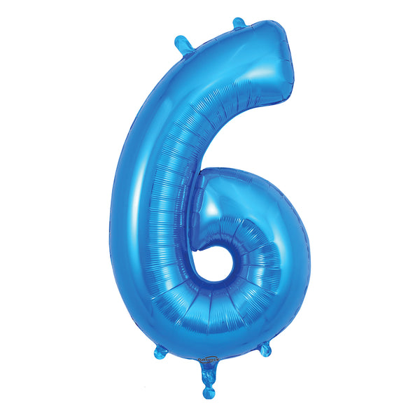 34" Number 6 Blue Oaktree Foil Balloon