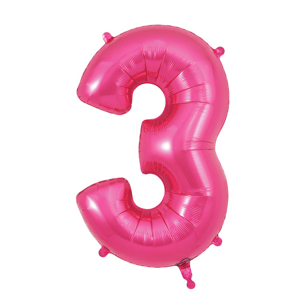 34" Number 3 Fuschia Oaktree Foil Balloon