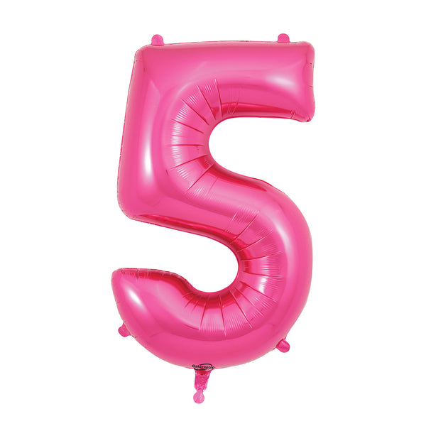 34" Number 5 Fuschia Oaktree Foil Balloon