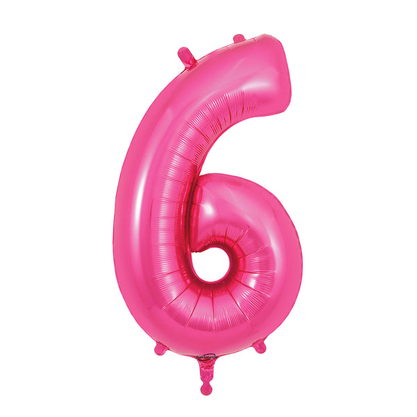 34" Number 6 Fuschia Oaktree Foil Balloon