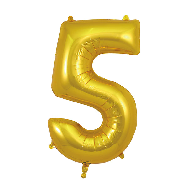 34" Number 5 Gold Oaktree Foil Balloon