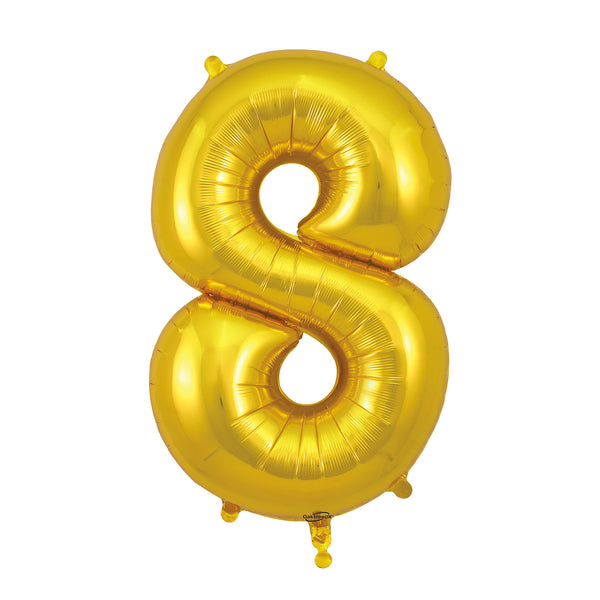 34" Number 8 Gold Oaktree Foil Balloon