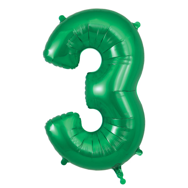 34" Number 3 Green Oaktree Foil Balloon