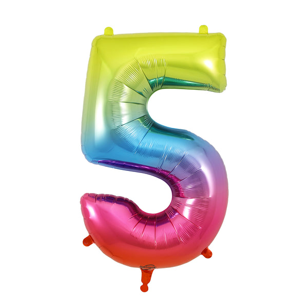 34" Number 5 Rainbow Oaktree Foil Balloon