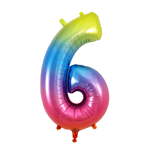 34" Number 6 Rainbow Oaktree Foil Balloon