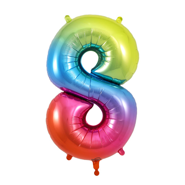 34" Number 8 Rainbow Oaktree Foil Balloon