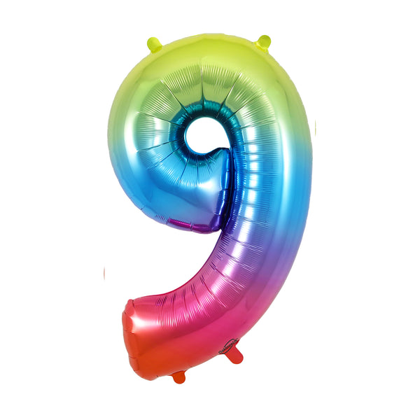 34" Number 9 Rainbow Oaktree Foil Balloon