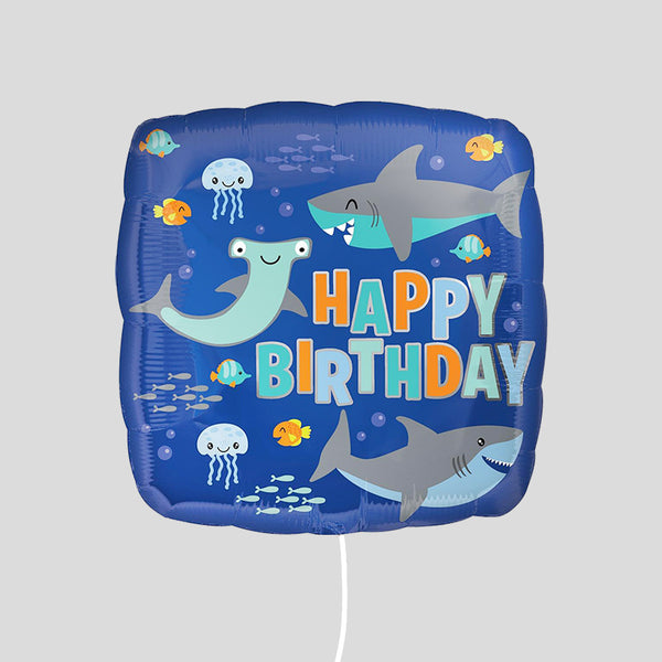 17" Happy Birthday Shark Standard Foil Balloon